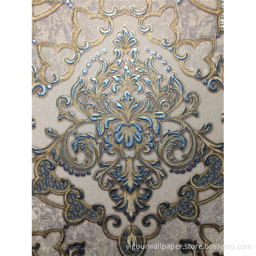 1.06m 3D Damask Pvc Wallpaper For Bedroom Decoration